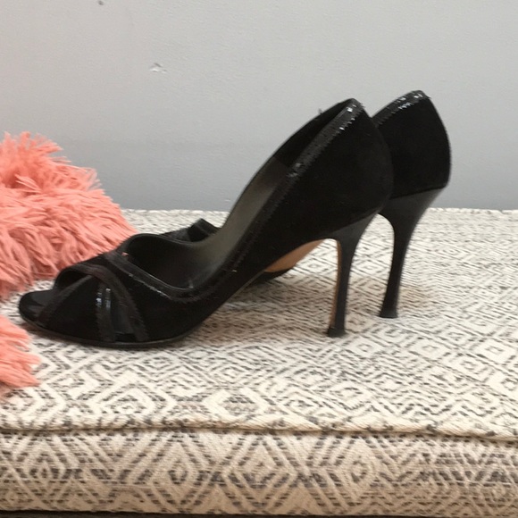Manolo Blahnik black suede peep toe heels - Picture 3 of 5